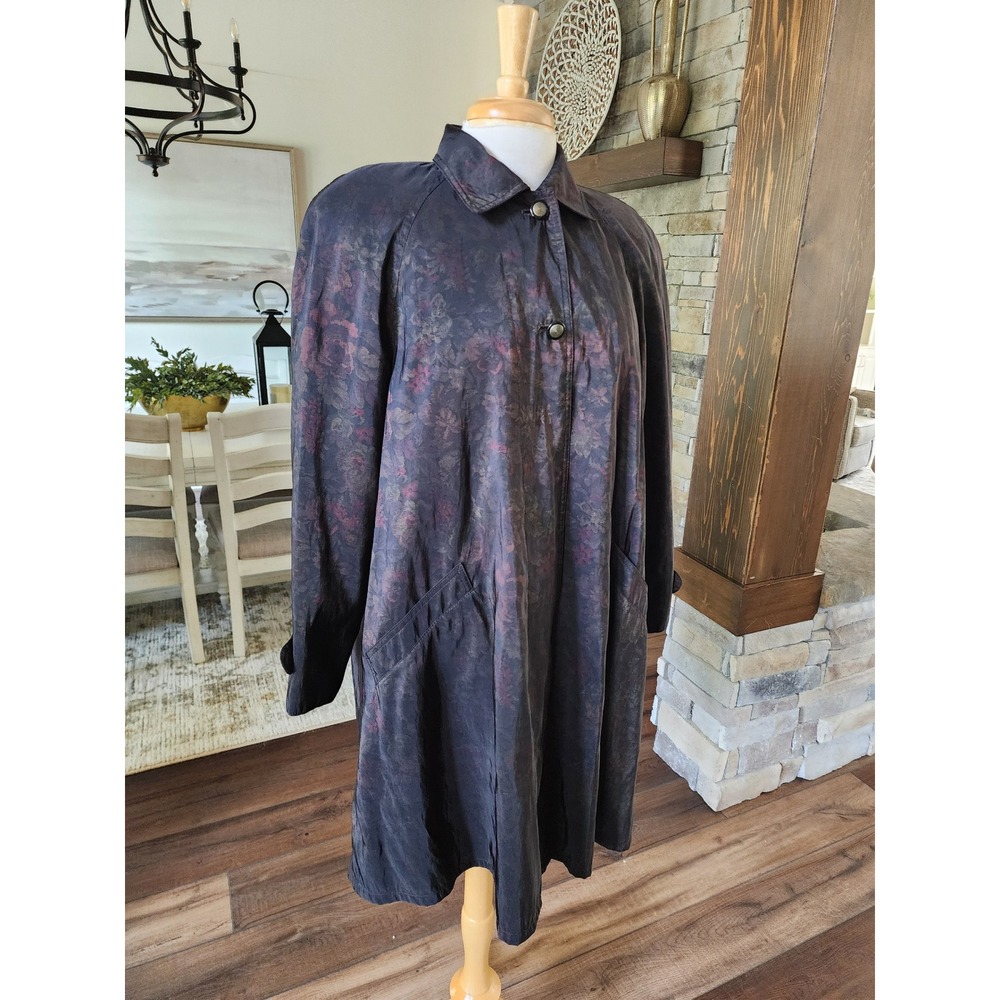 London Fog Vintage Floral Raincoat Women 4 Reg Jacquard Trench Dark Romance